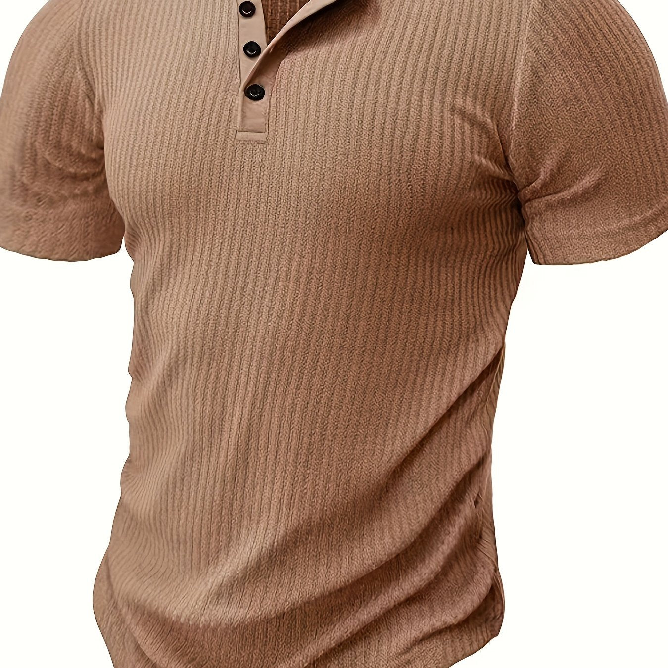 Mens Fashionable Solid Stripe Knit Henley Shirt - Breathable, Stylish & Versatile for Summer Leisure & Outdoor Fun