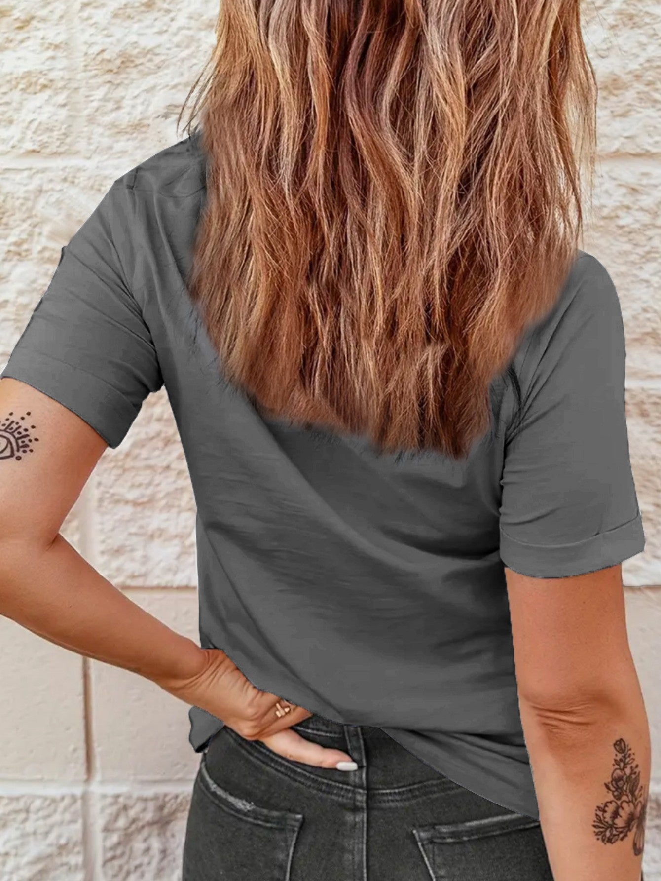 Womens Crew Neck Fashionable Heart Print T-Shirt Casual Top