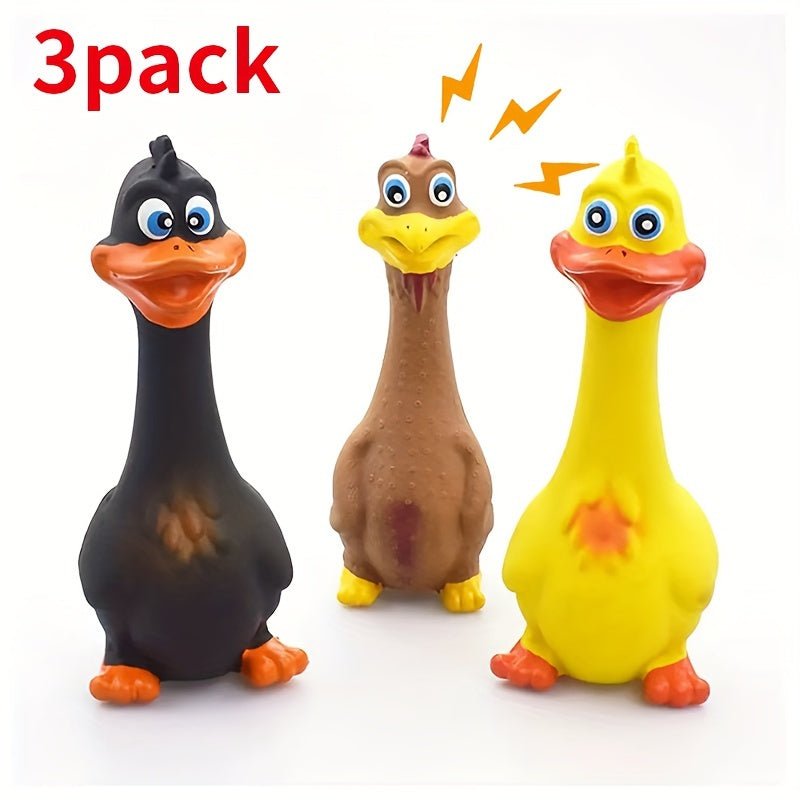 3Pcs Squeaky Chicken Dog Toys Durable Rubber Duck Chew Toys With Screaming Sound Bite Resistant Teeth Grinding Interactive Pet Play For All Breeds