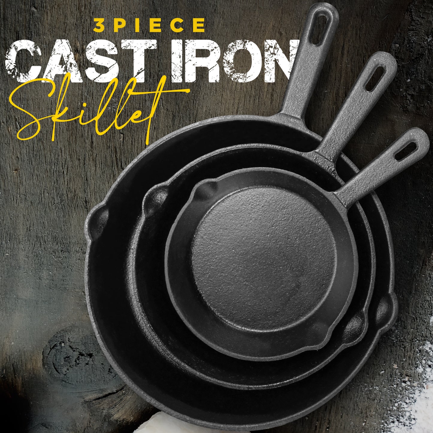 Utopia Kitchen Pre-Seasoned Cast Iron Skillet 3 Piece Set