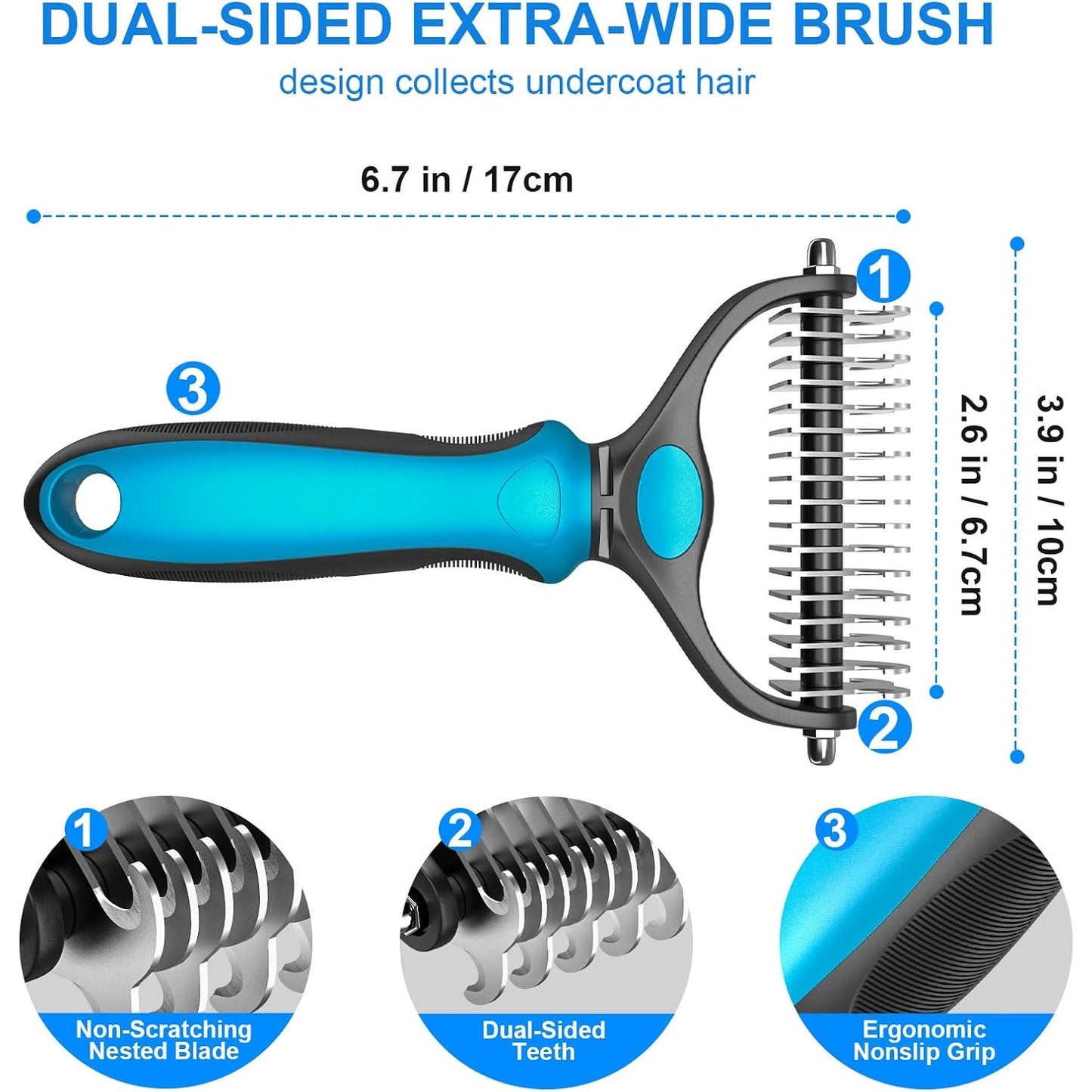 Ergonomic Double-Sided Undercoat Rake for Dogs and Cats