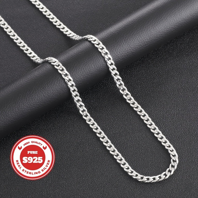 925 Silver, Cuban Necklace, Men's and Women's Necklace, Fashion Trend, Italian Craftsmanship, Suitable for Boyfriend, Girlfriend, Birthday Gift, Valentine's Day Gift, Various Festivals, Suitable for Casual Attire, 0.7oz