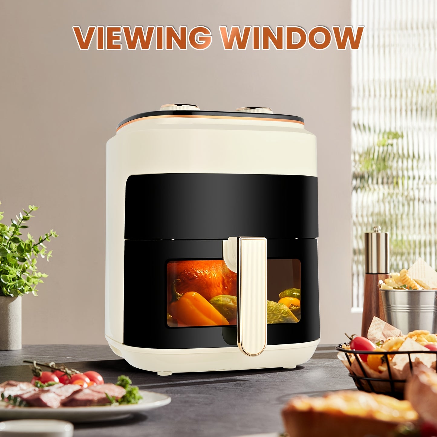 SUSTEAS 4QT Air Fryer 8-in-1 Adjustable Temp Beige