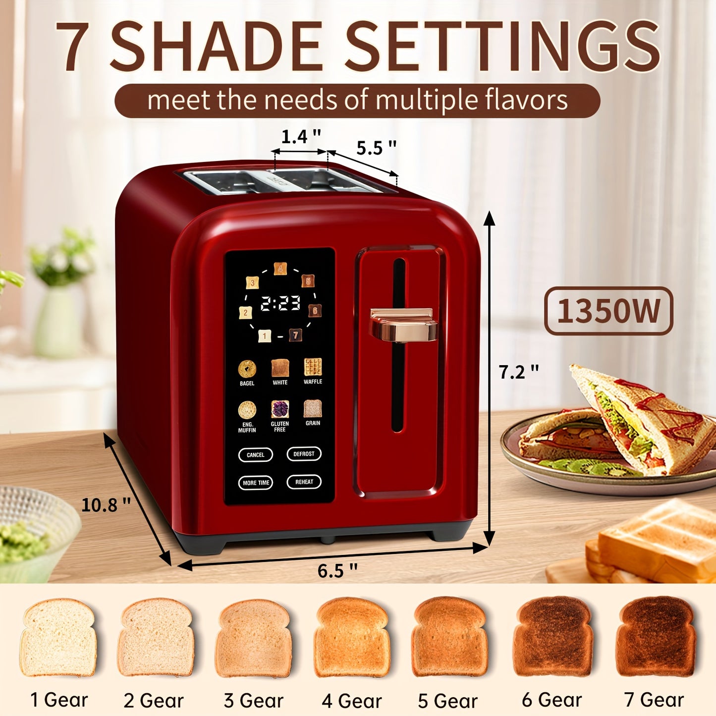 Stainless Steel Toaster with LCD Display Touch Buttons