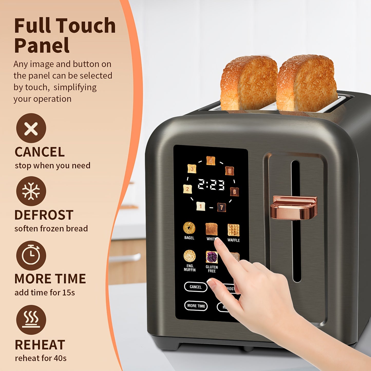 Stainless Steel Toaster with LCD Display Touch Buttons