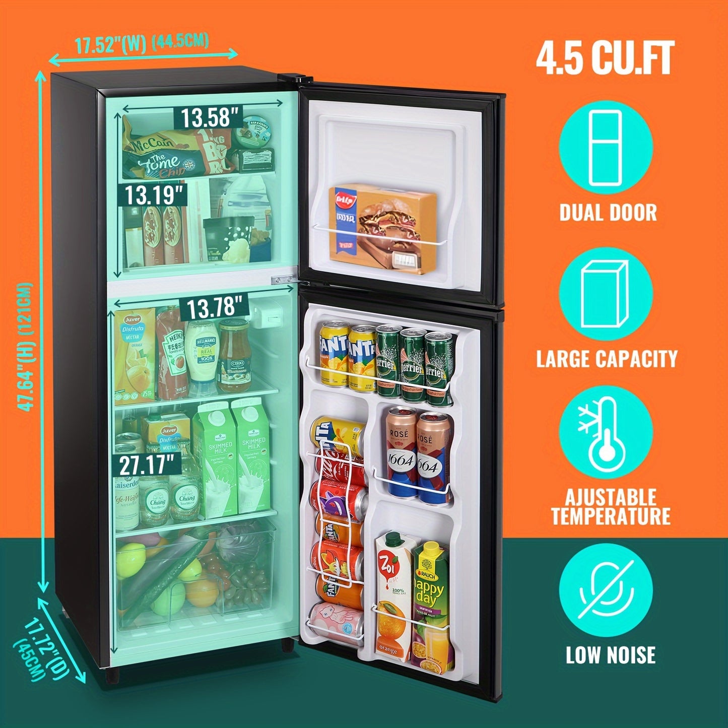 WANAI Small Refrigerator With Freezer 3.2 Cu. Ft Large Capacity