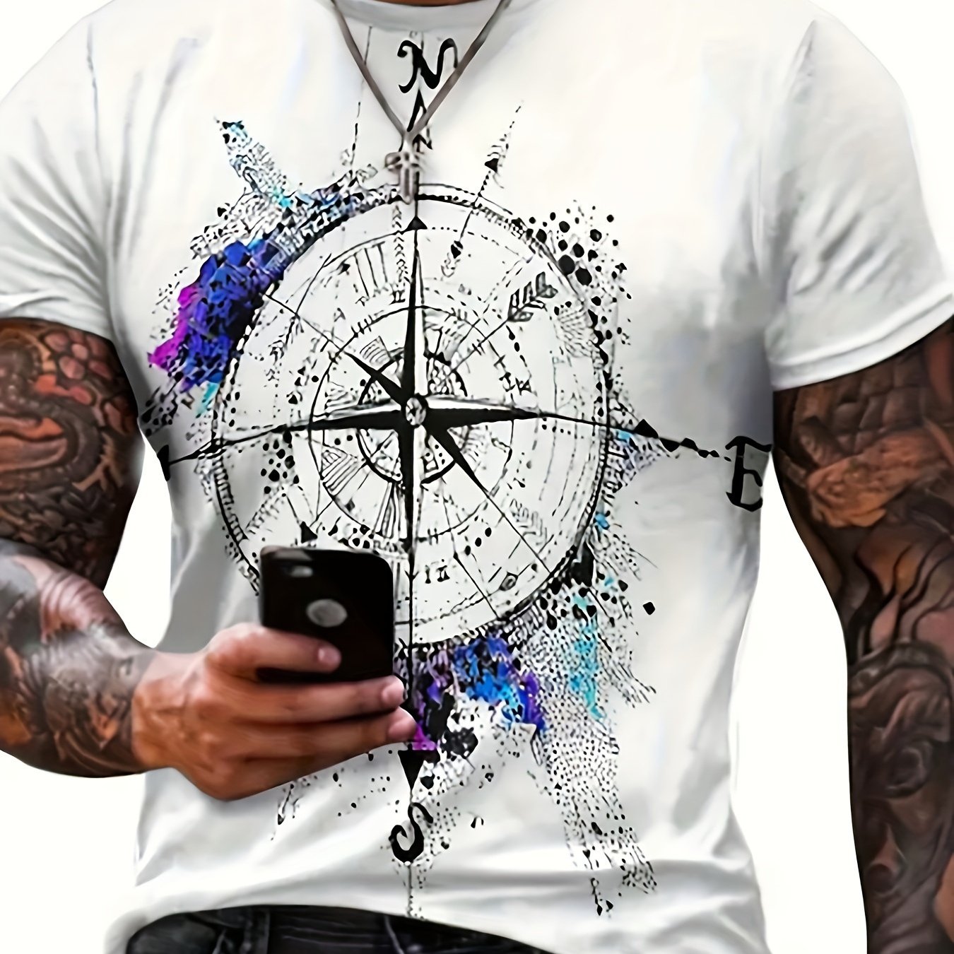 Daily Comfort Men'S Casual Cotton T-Shirt With Compass Print