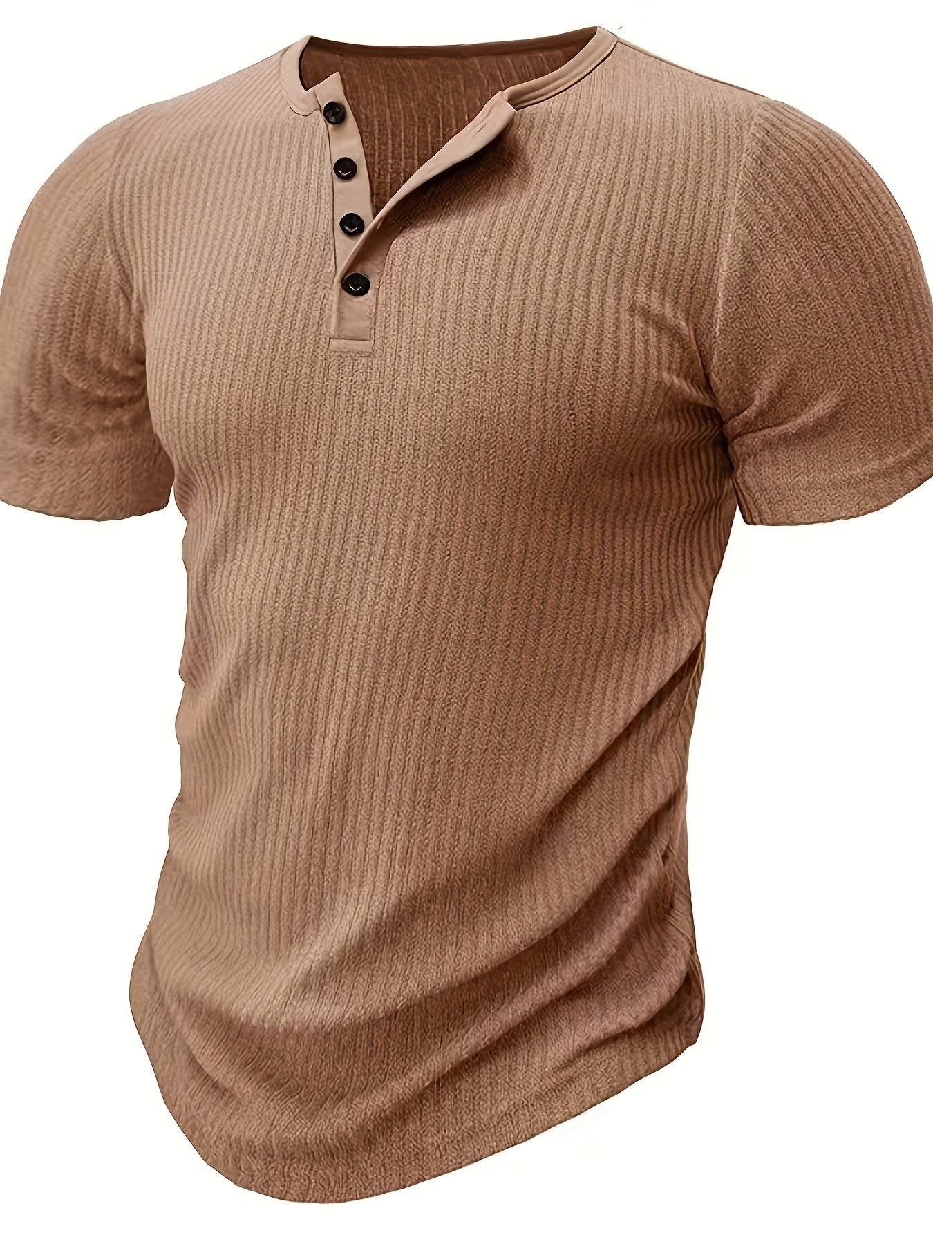 Mens Fashionable Solid Stripe Knit Henley Shirt - Breathable, Stylish & Versatile for Summer Leisure & Outdoor Fun