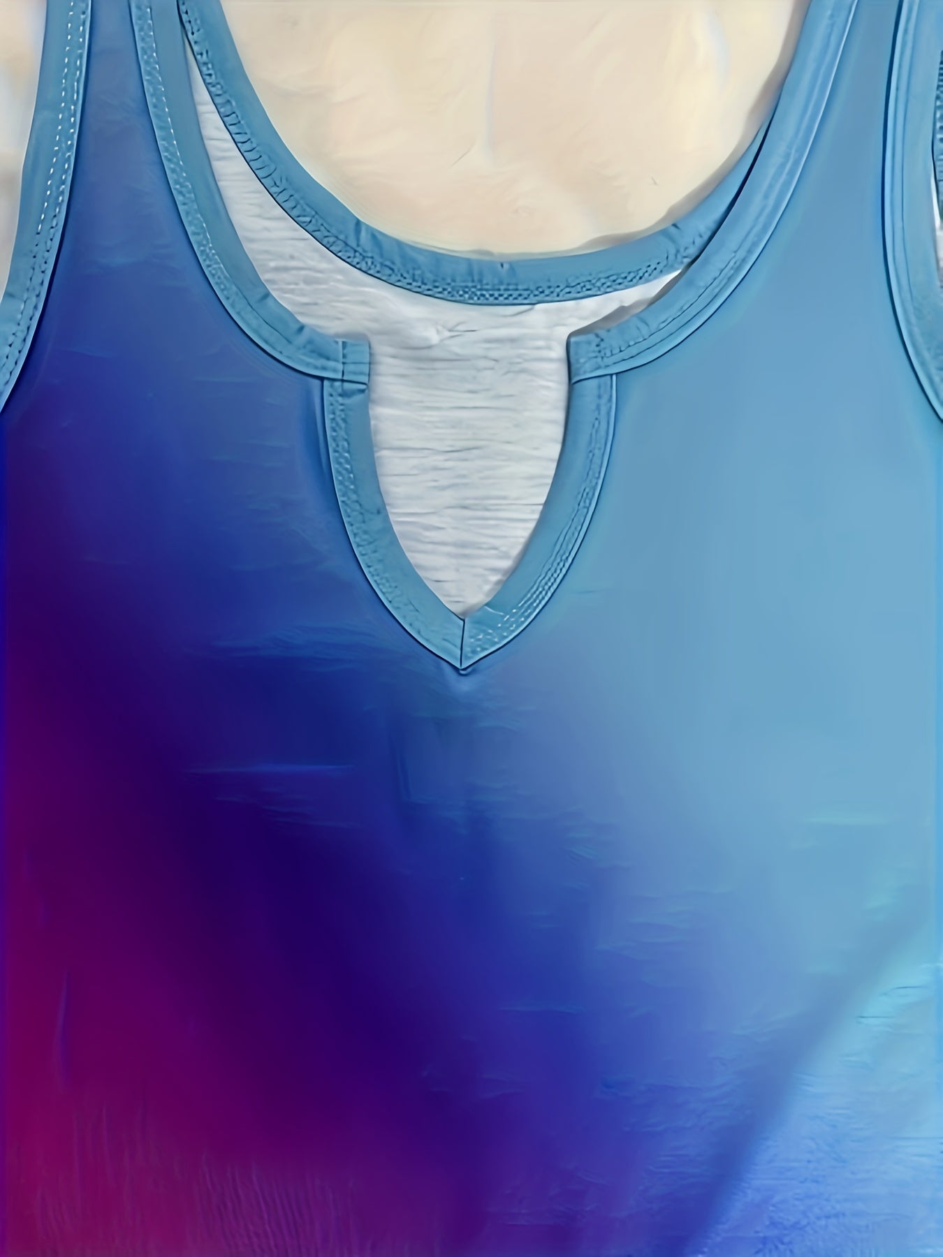 Ombre Notched Neck Tank Top Casual Sleeveless Top for Spring and Summer Women's Clothing