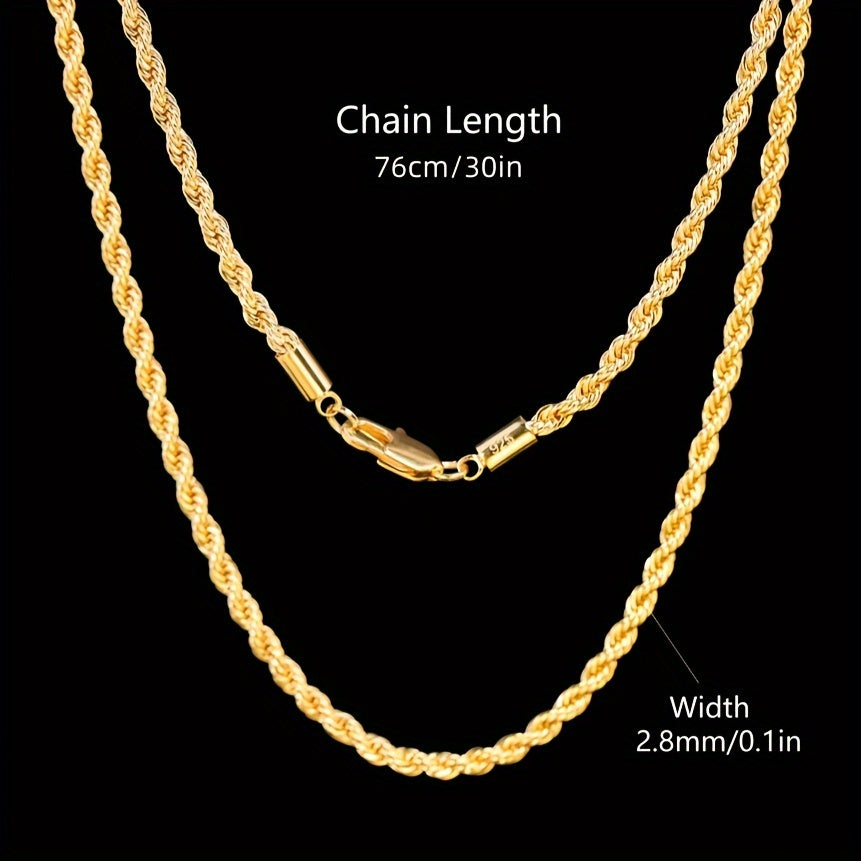 Elegant 18K Gold-Plated 925 Sterling Silver Braided Rope Chain Necklace in Gift Box