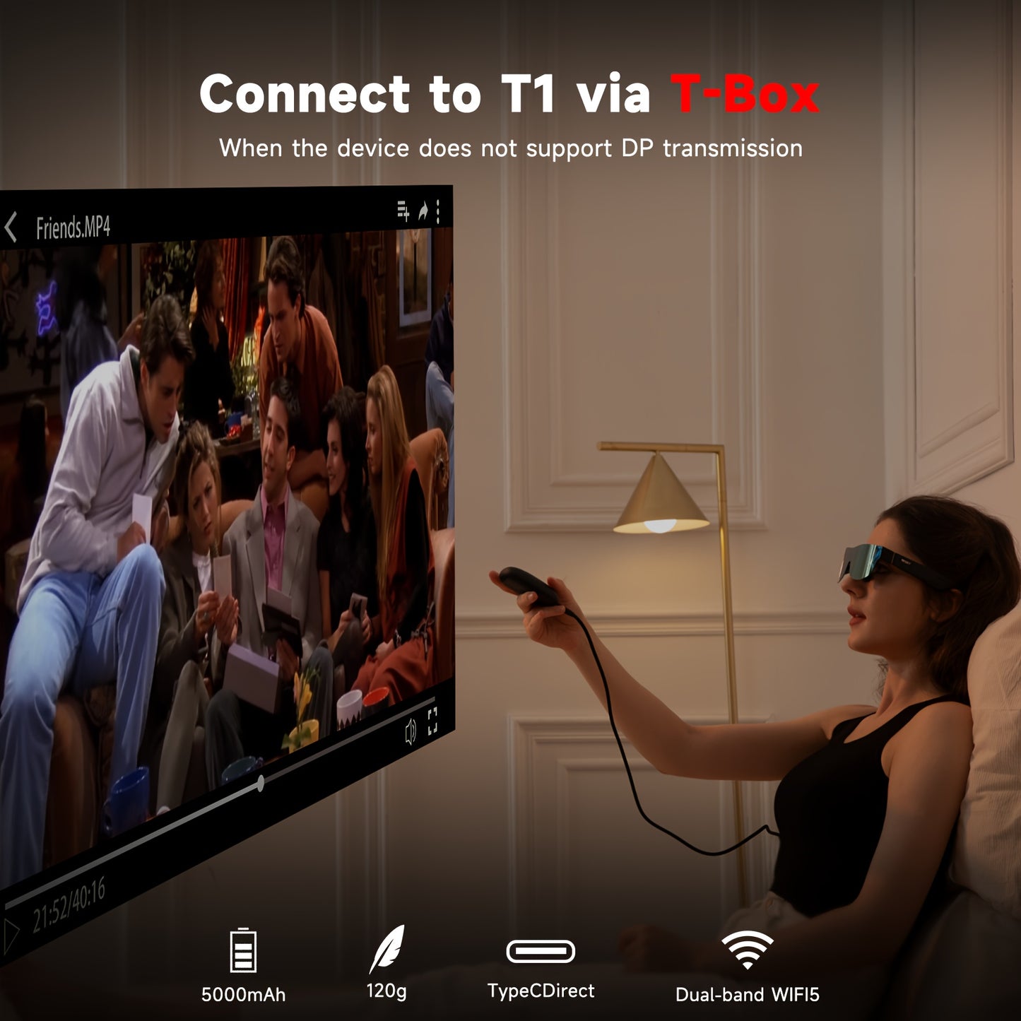 T1 AR Smart Glasses, 150 Inch OLED Virtual Display