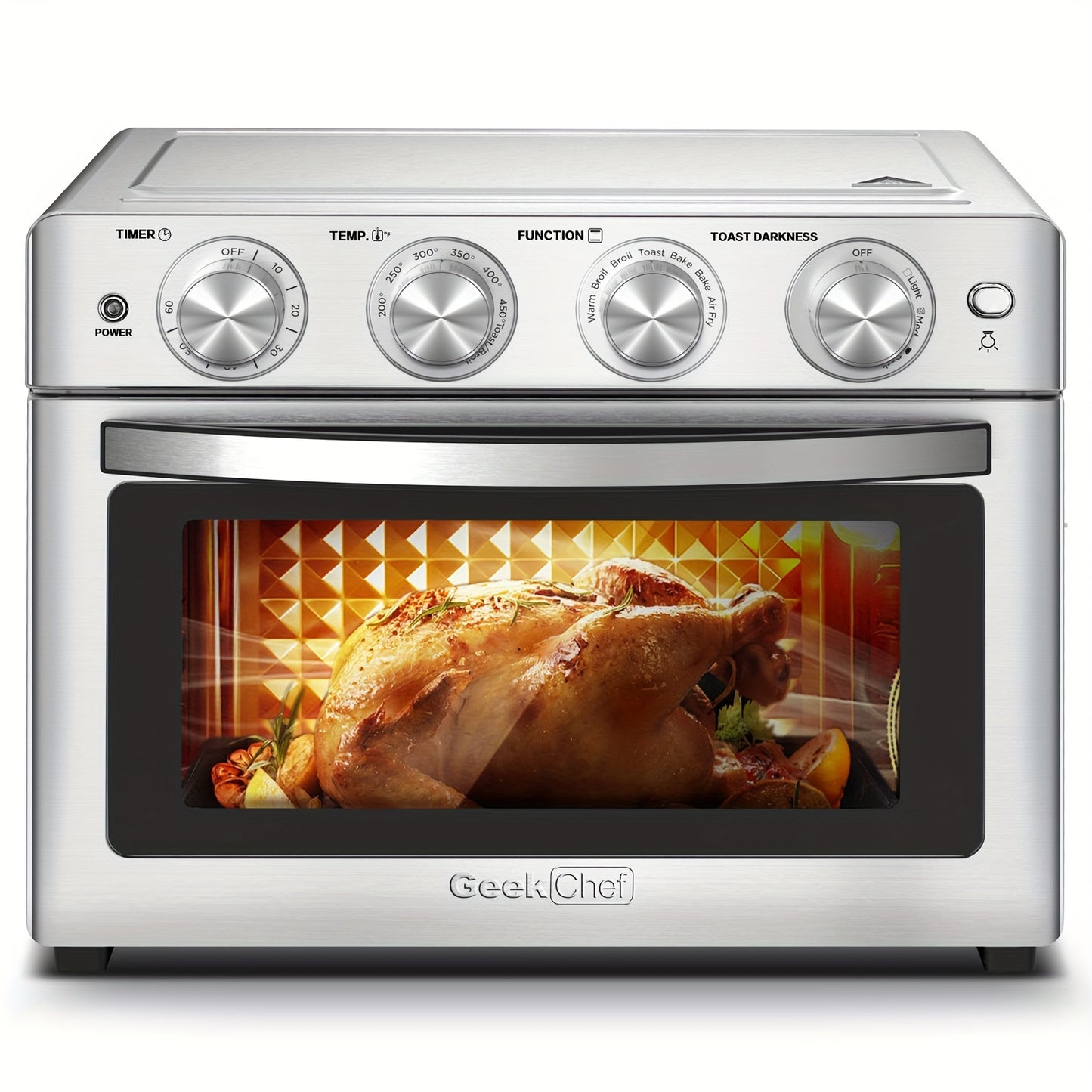 Geek Chef Air Fryer, 6 Slice 26QT Air Fryer Toaster Oven Combo, Air Fryer Oven, Roast, Bake, Broil, Reheat, Fry Oil-Free, Extra Large Convection Countertop Oven, Accessories Included, Stainless Steel, ETL Listed, 1700W