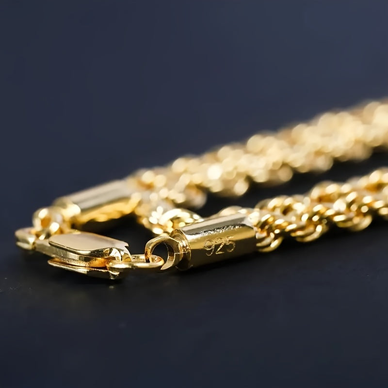 Elegant 18K Gold-Plated 925 Sterling Silver Braided Rope Chain Necklace in Gift Box