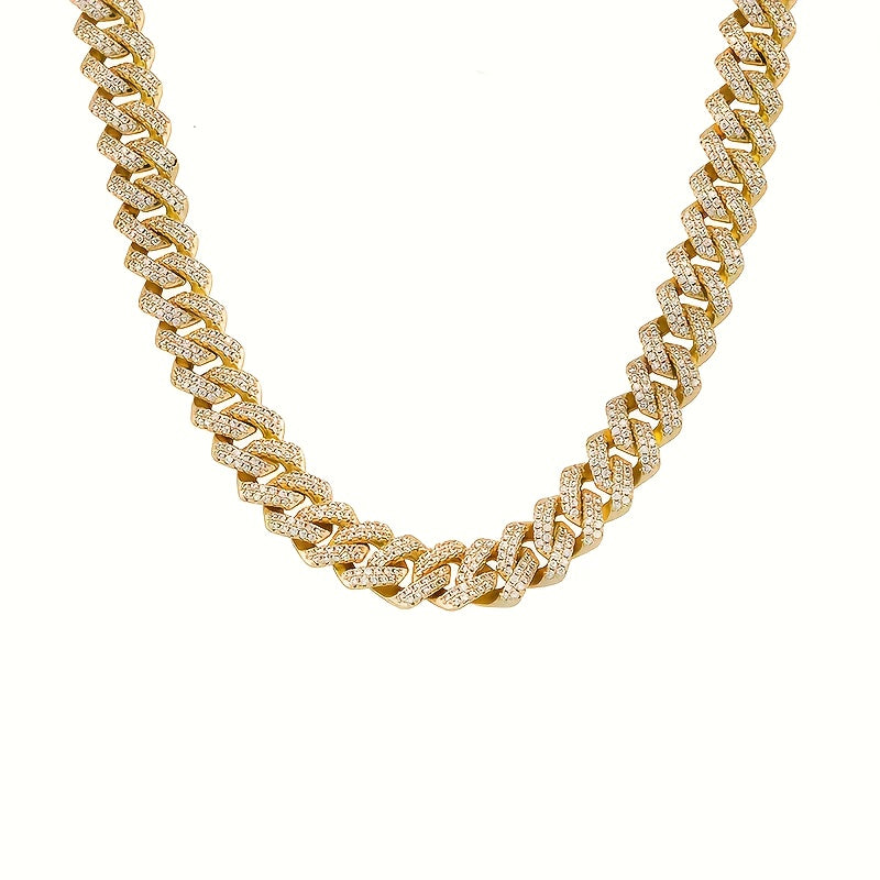 1pc S925 Silver Inlaid Moissanite Cuban Necklace Golden Silvery for Both Men and Women