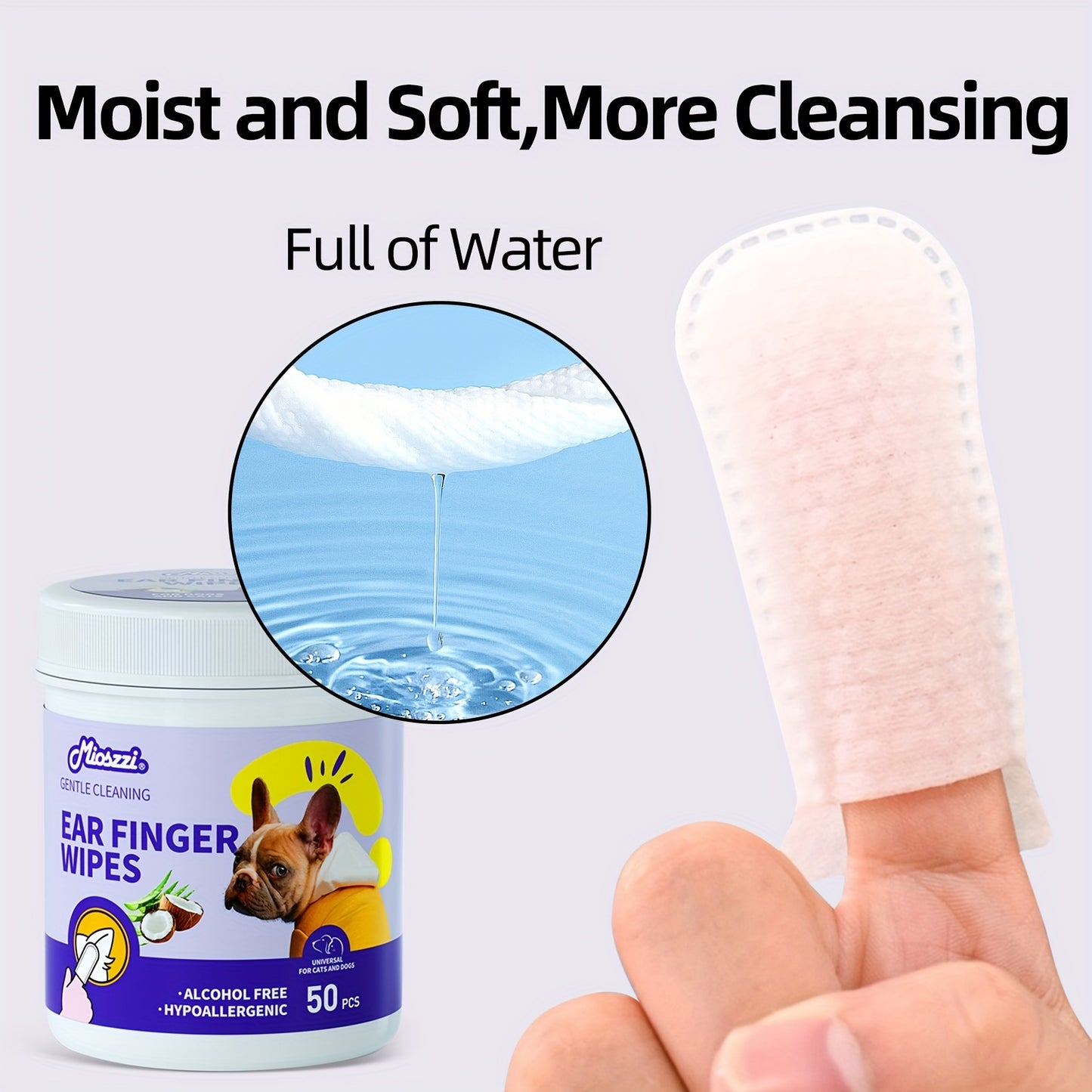 50pcs Mioszi Pet Ear Cleaning Wipes for Dogs and Cats