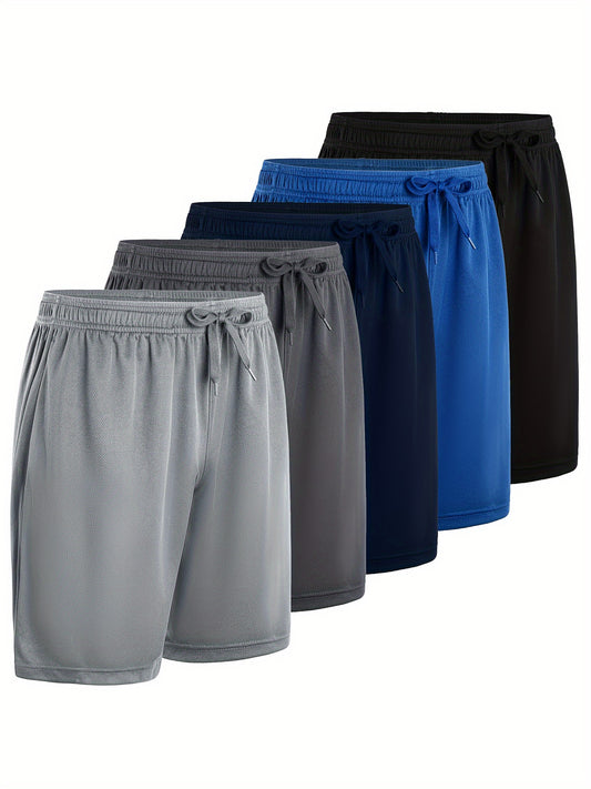 5pcs Men's Lightweight Breathable Athletic Shorts with Drawstring & Pockets - Quick-Dry Comfortable Summer Sportswear