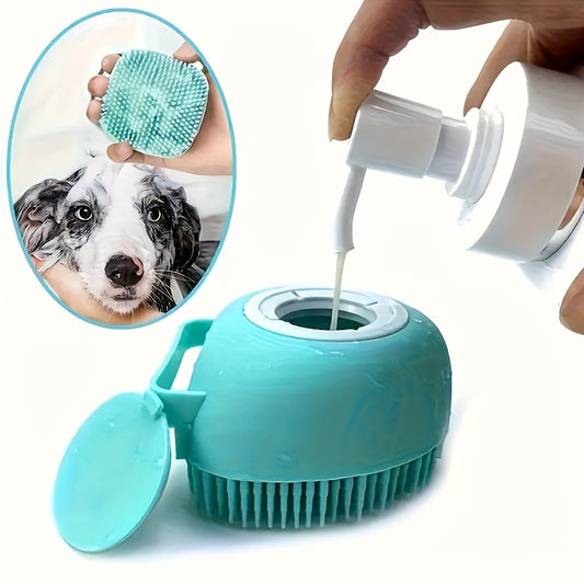 Dog Bath Brush with Shampoo Storage Cat Scrubber Soft Silicone Bristle Soap Dispenser for Long and Short Haired Dogs and Cats Shower