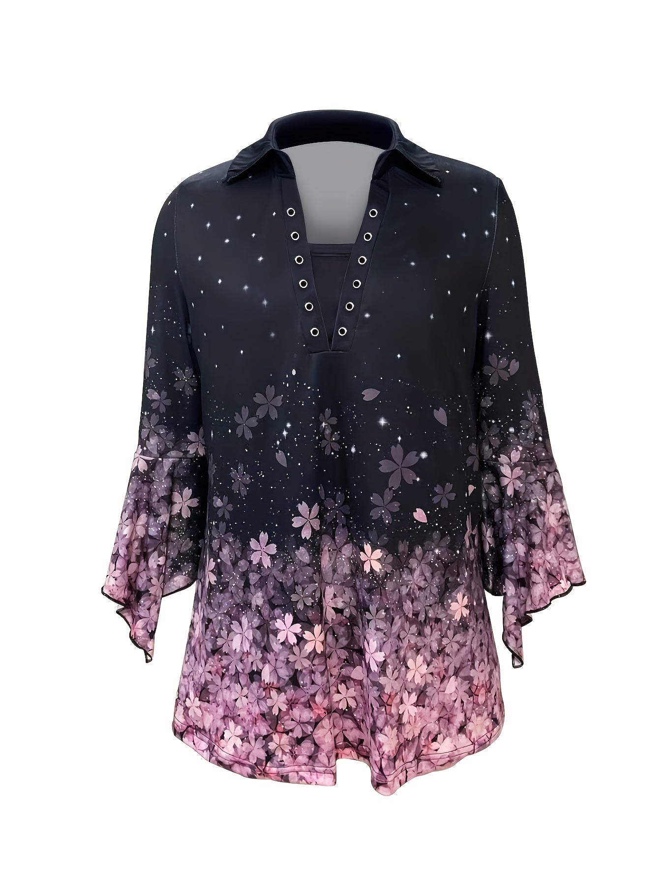 Women's Casual Floral Print Blouse with Asymmetrical Sleeves