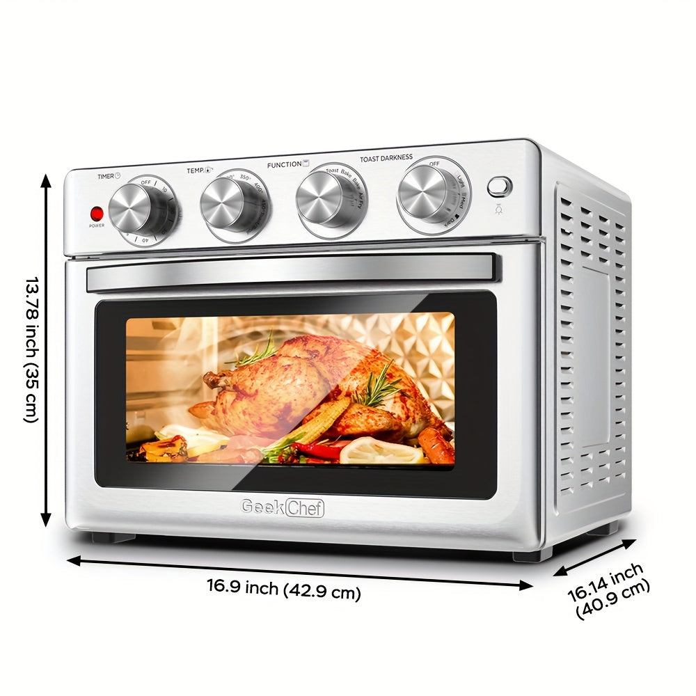 Geek Chef Air Fryer, 6 Slice 26QT Air Fryer Toaster Oven Combo, Air Fryer Oven, Roast, Bake, Broil, Reheat, Fry Oil-Free, Extra Large Convection Countertop Oven, Accessories Included, Stainless Steel, ETL Listed, 1700W