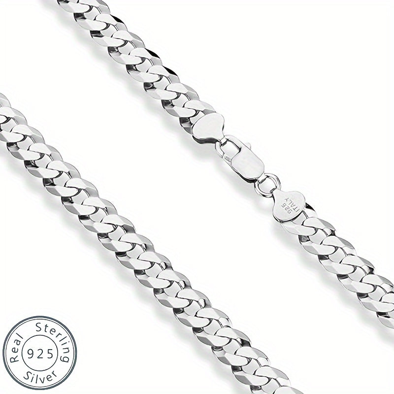 925 Sterling Silvery Italian Cuban Chain Men's And Women's Necklace Gift Box