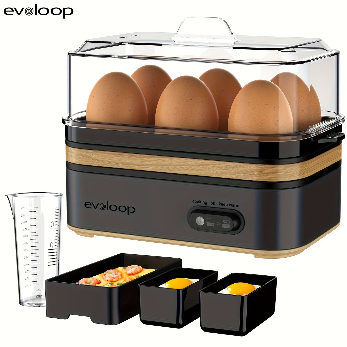 Evoloop Rapid Egg Cooker For Hard Boiled Eggs, Poached Eggs, Scrambled Eggs, Or Omelets With Auto Shut Off