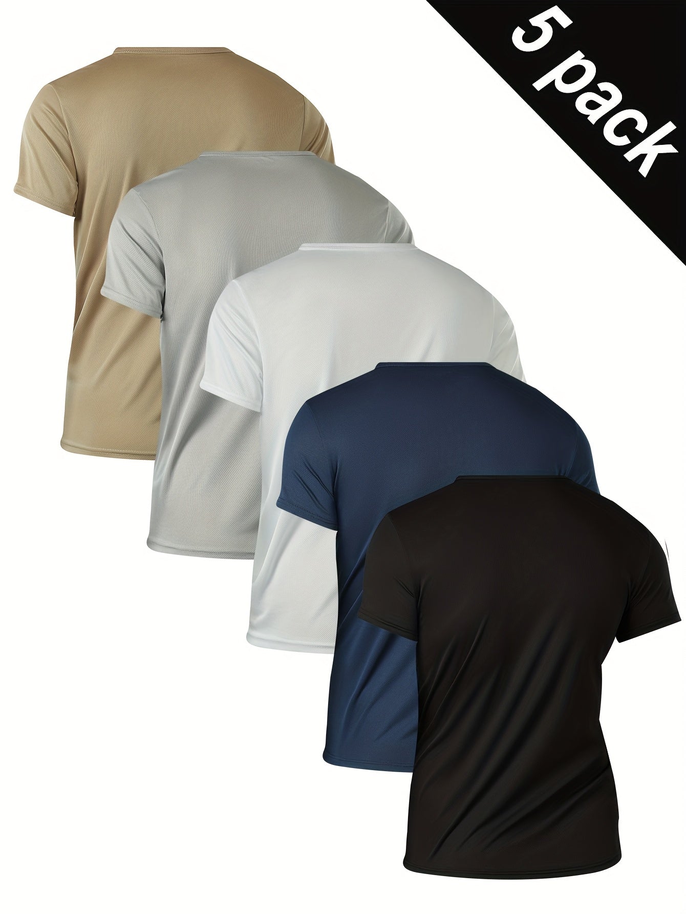 5pcs Men's Quick-Dry Breathable T-Shirts - Solid Color, Crew Neck, Short Sleeve, Lightweight Summer Sports Tops for Fitness & Training, Machine Washable, Polyester, Casual Wear|Versatile Tshirts|Smooth Texture