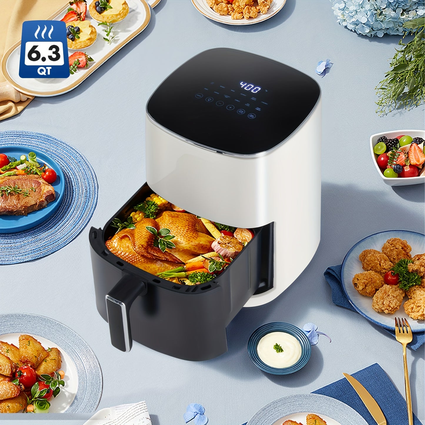 Air Fryer Oven 6 Qt, 12-in-1 Digital Display Compact Cooker With Easy View Windows, Space-saving, Nonstick And Dishwasher Safe Basket With Temperature And Time Control