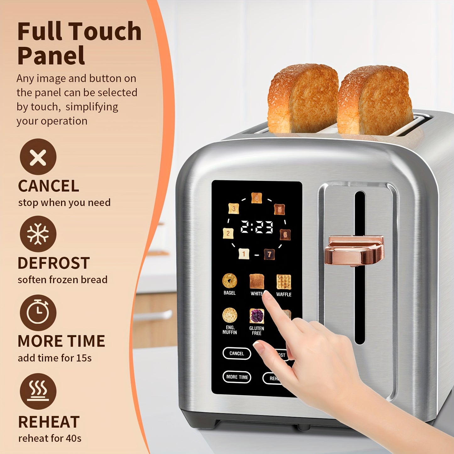 Stainless Steel Toaster with LCD Display Touch Buttons