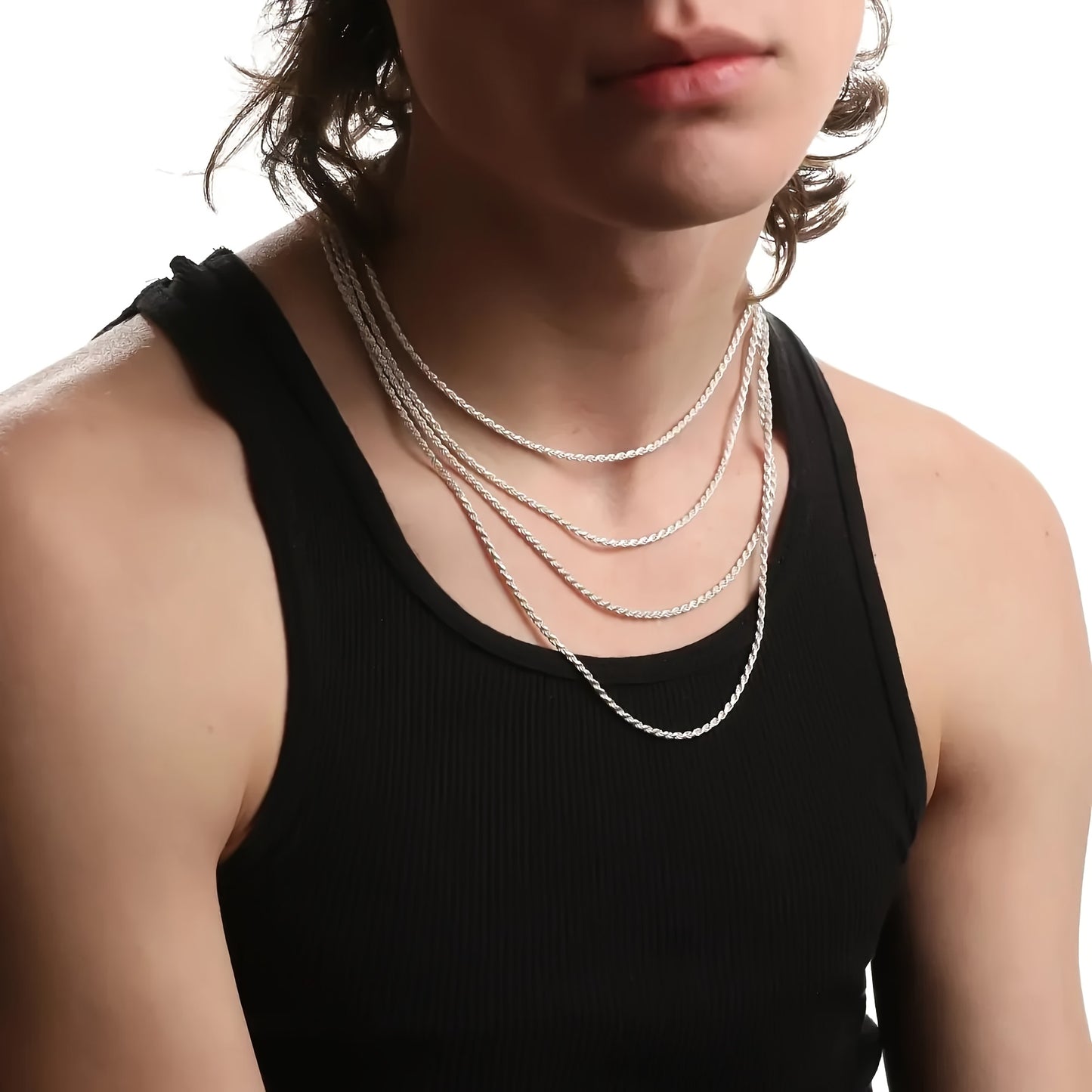 Sterling Silver Necklace, 3mm Woven Rope Chain Gift Box