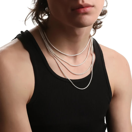 Sterling Silver Necklace, 3mm Woven Rope Chain Gift Box