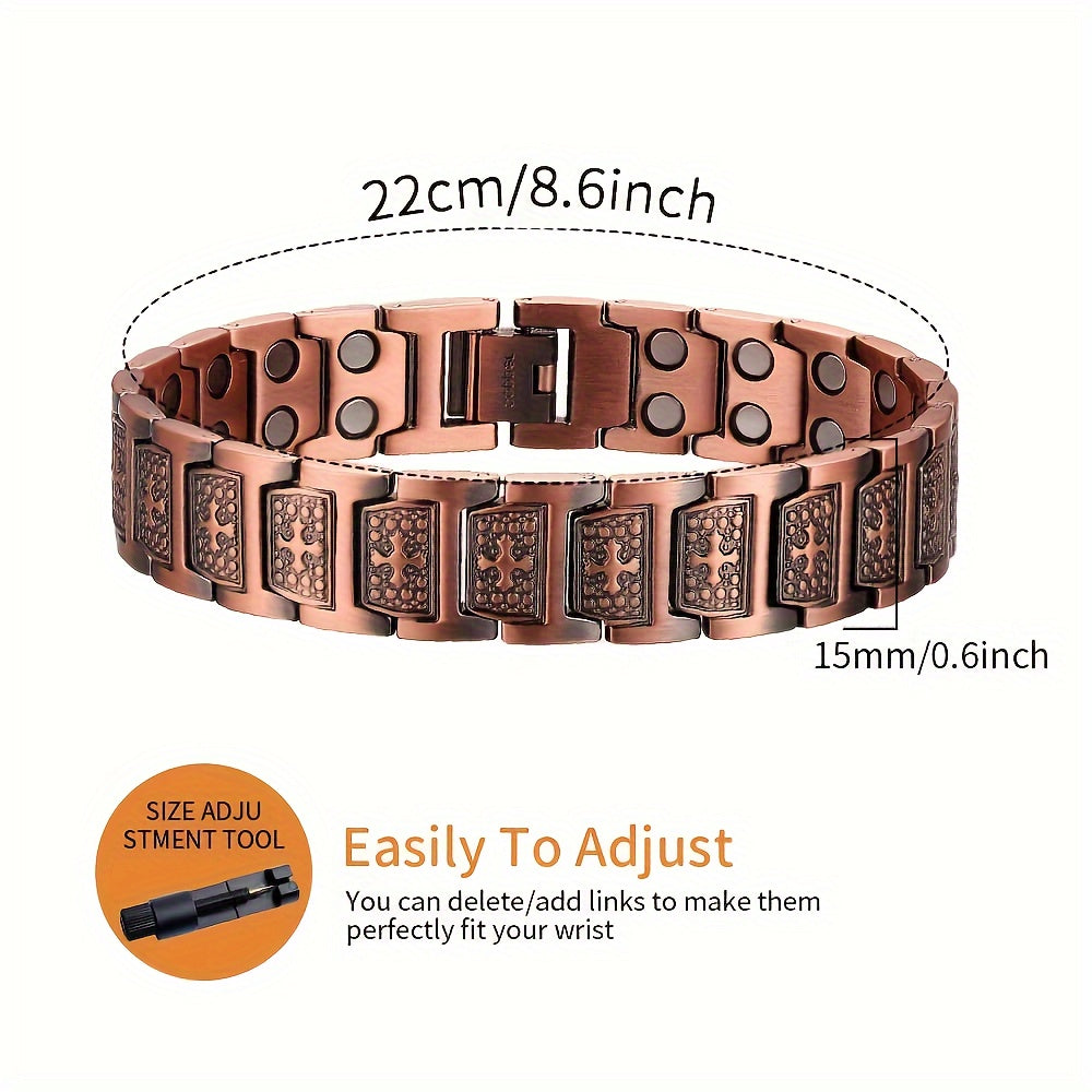 Copper Magnetic Men's Adjustable Bracelet With Sizing Tool