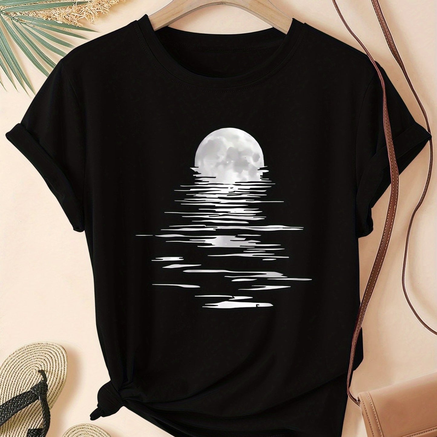 Women'S Moonrise Graphic Tee -Round Neck Short Sleeve, Black, Sizes S-XXL - Perfect for Spring/Summer/Fall