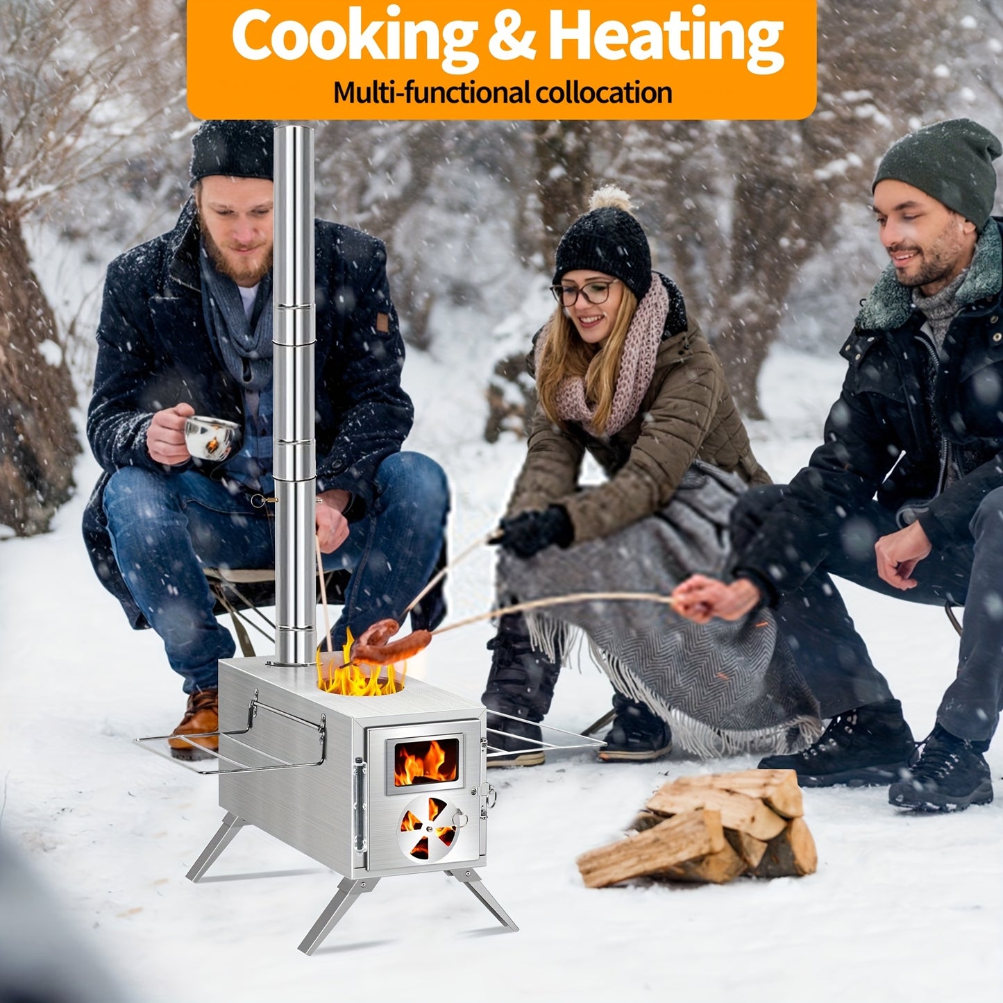 Stainless Steel Camping Tent Stove with Chimney Pipe And Gloves