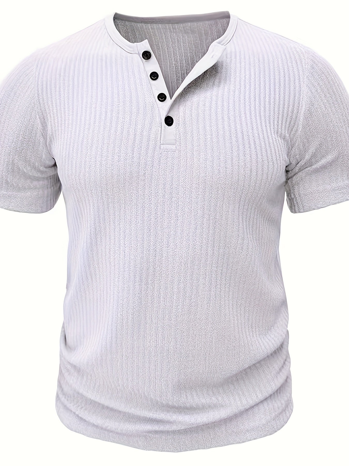 Mens Fashionable Solid Stripe Knit Henley Shirt - Breathable, Stylish & Versatile for Summer Leisure & Outdoor Fun