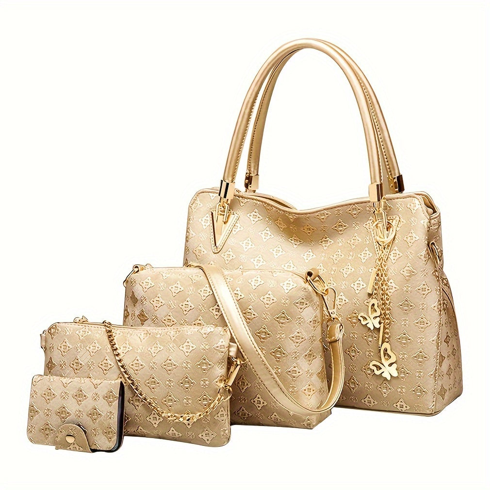 Pahajim Women's Fashion Handbags Set 4pcs Faux Leather Purses