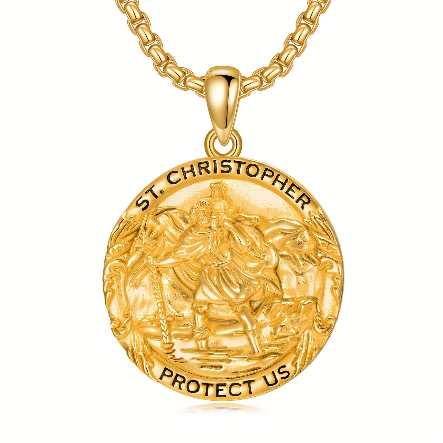 Bohemian Style 925 Sterling Silvery Patron Saint Pendant Necklace