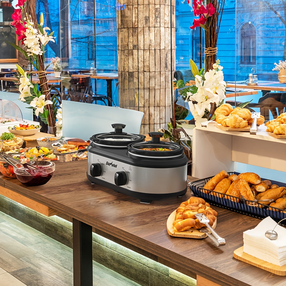 Dual Pot Oval Manual Slow Cooker With Adjustable Temp