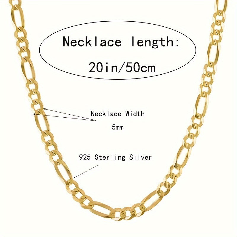1 Piece Of Italian 5mm Cut Figaro Necklace, 925 Silver (including 9g Silver) Plated With 18k golden plated, Men's And Women's, Fashionable Classic Style, Daily Wear Valentine's Day Birthday Party, Gift Boutique Gift Box