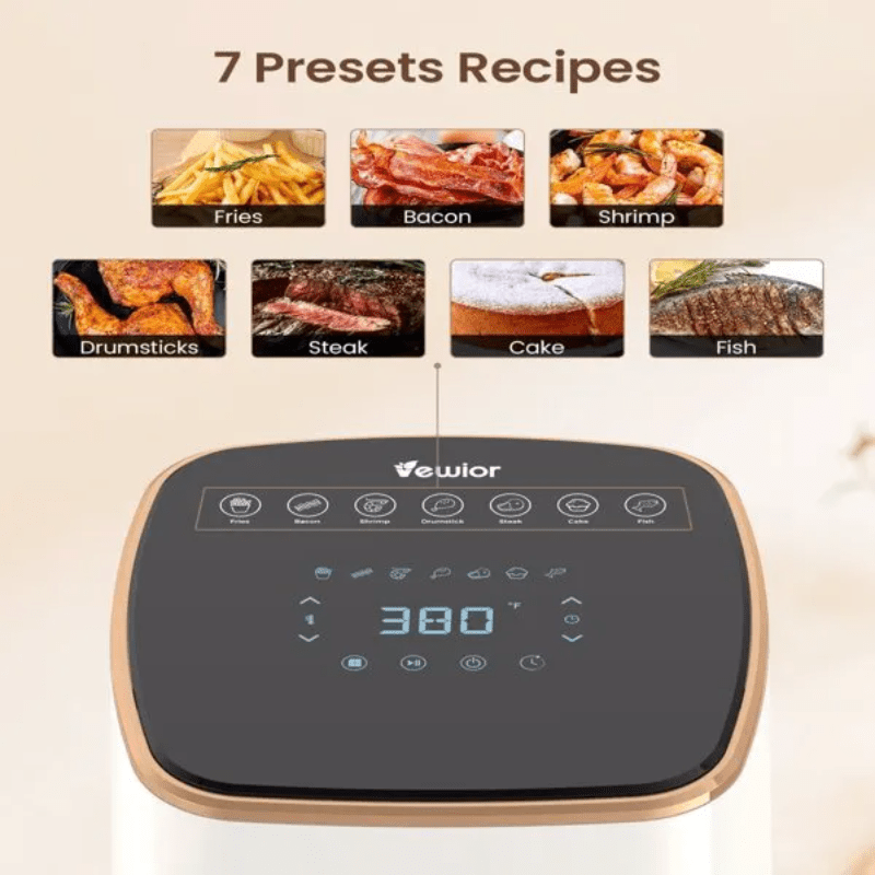 VEWIOR 53Qt Smart Air Fryer with Viewing Window - 7 Presets, Nonstick & Dishwasher Safe, Includes Skewer Rack & Kitchen Tongs, Aluminum Frame, for Healthy Cooking, Air Fryer Accessories