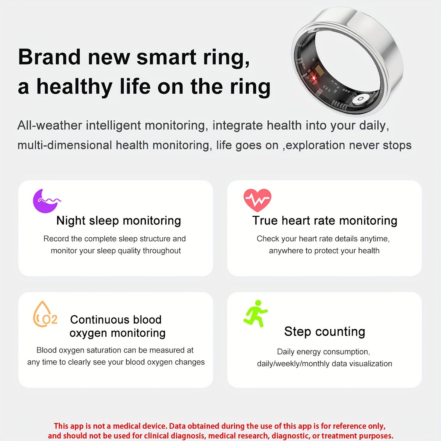 Smart Ring for Men Women Fitness Tracker IP68 Waterproof