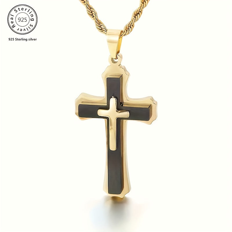Stylish 18K Gold-Plated Double Cross Pendant 925 Silver