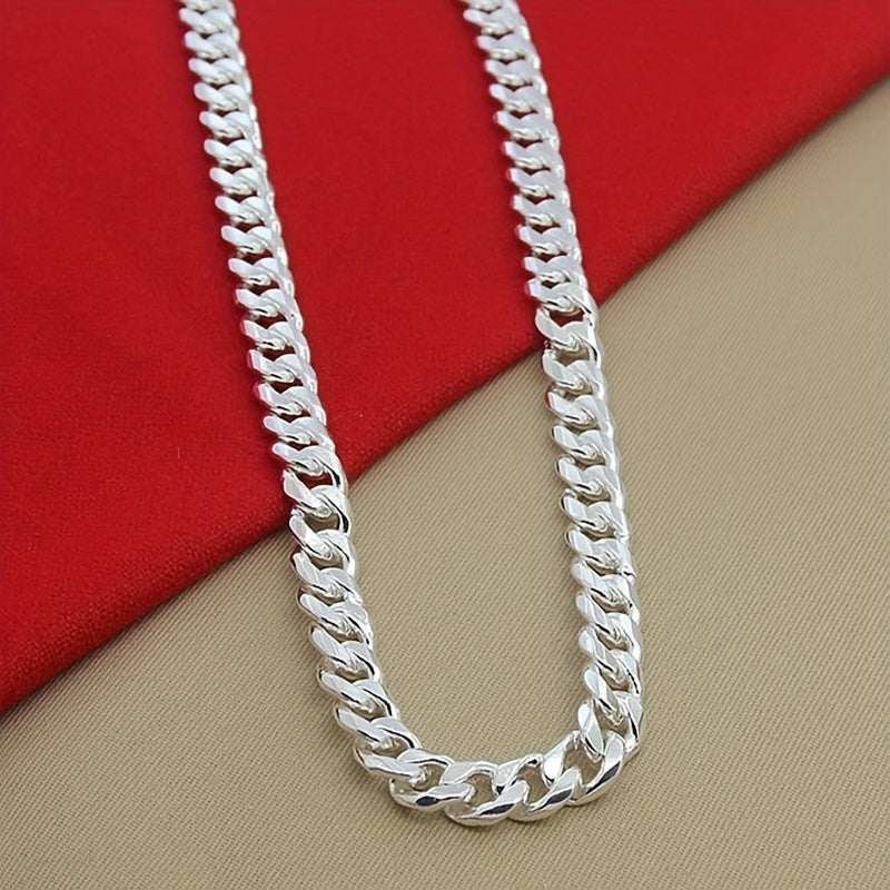 New 925 sterling Silvery smooth chain necklace for both men and women, 10mm fashionable Cuban chain jewelry