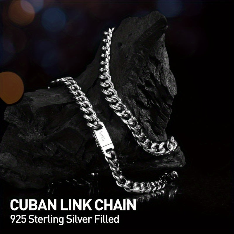 Stylish 925 Silver Cuban Link Necklace Hypoallergenic Silver