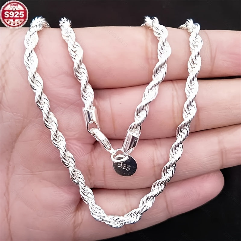 Elegant 0.75mm Twisted Rope Necklace Sterling Silver