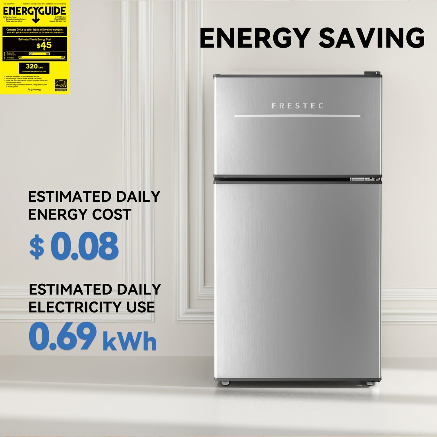 Frestec 3.5 Cubic Feet Mini Fridge With Freezer Compartment