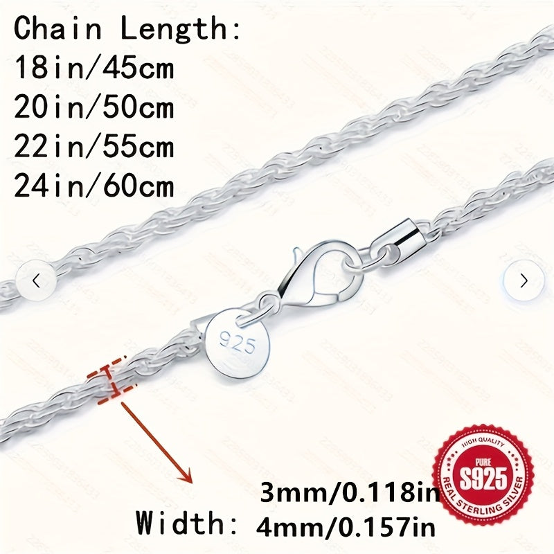 Elegant 0.75mm Twisted Rope Necklace Sterling Silver