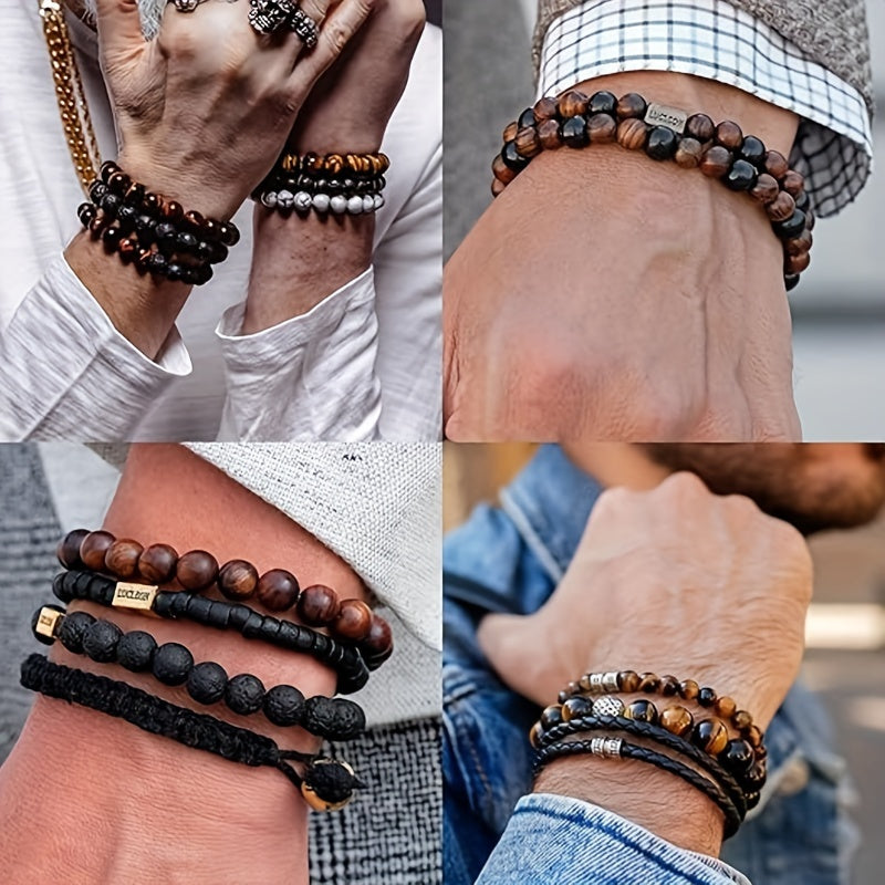 4pcs Tiger Eye Stone Bead 8MM Bracelet for Men