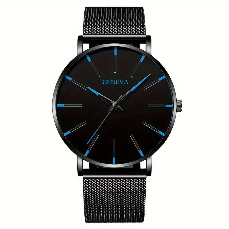 Modern 8mm Stainless Steel Men's Quartz Watch with Mesh Band