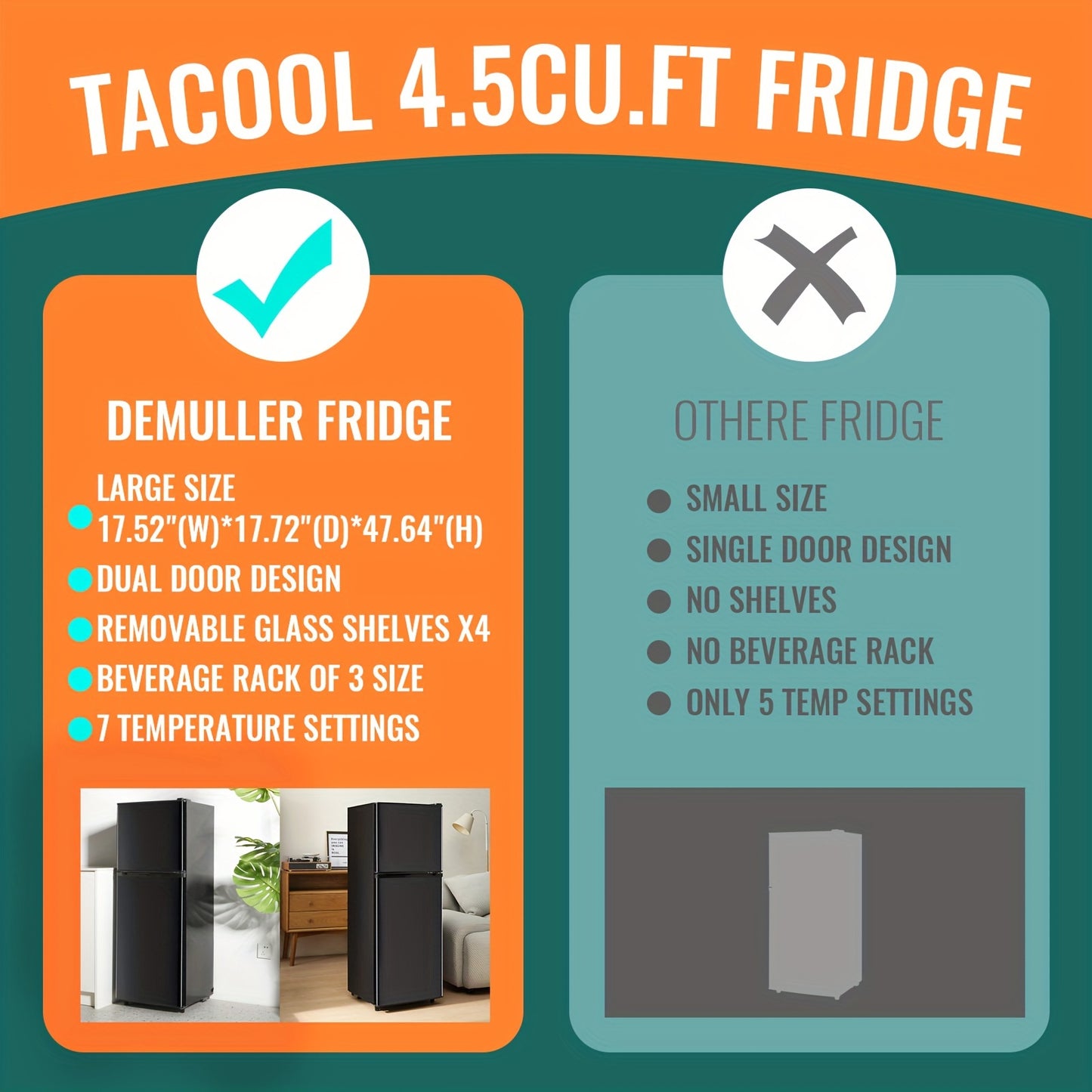 WANAI Small Refrigerator With Freezer 3.2 Cu. Ft Large Capacity