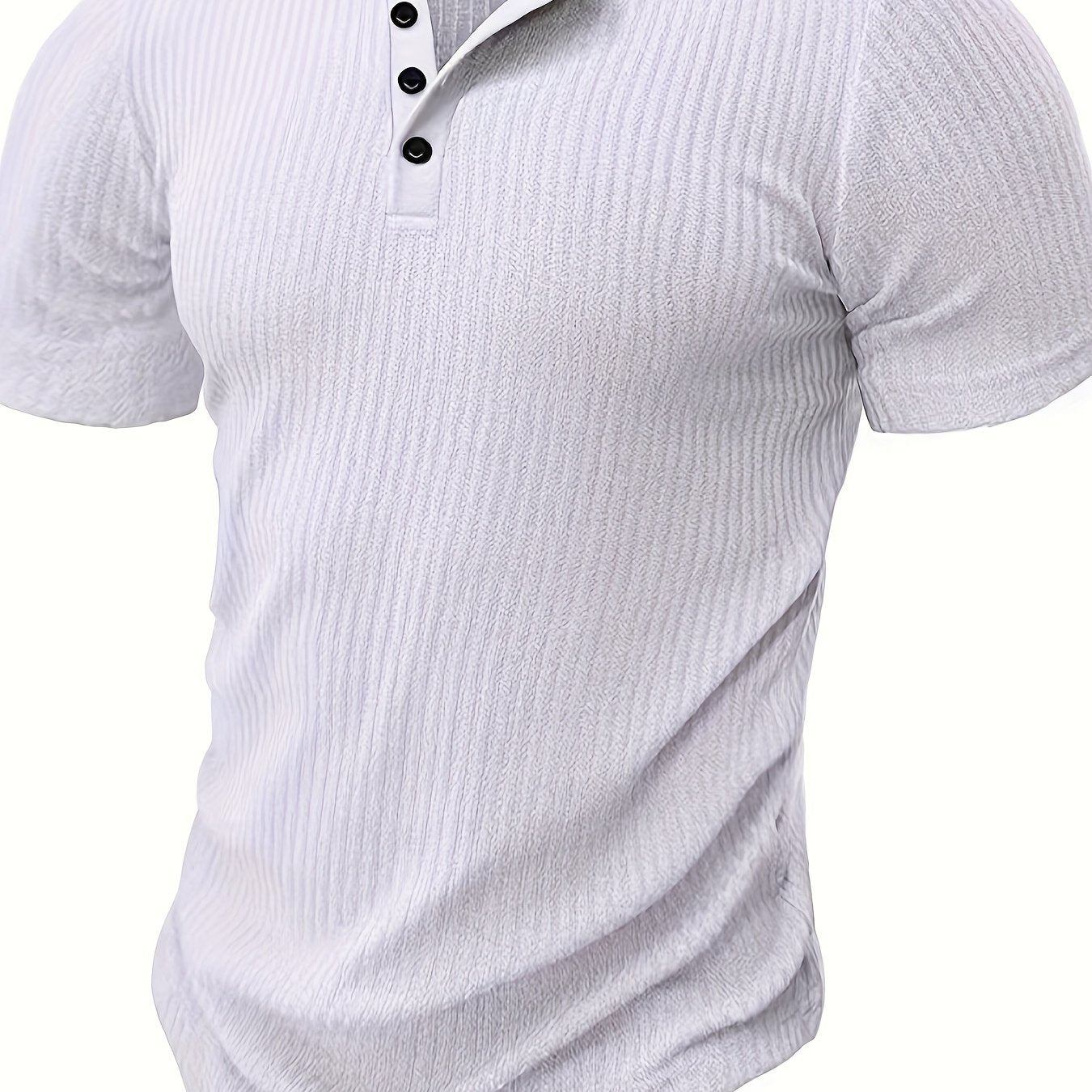 Mens Fashionable Solid Stripe Knit Henley Shirt - Breathable, Stylish & Versatile for Summer Leisure & Outdoor Fun